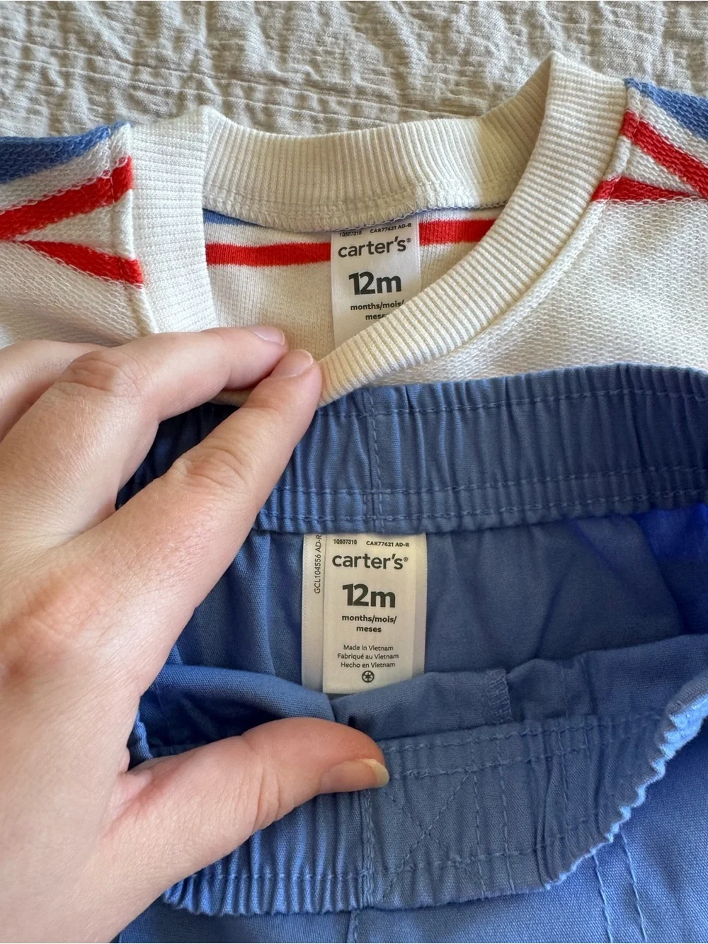 carter’s Striped Cream, Blue & Red Knit Top with Blue Shorts Set